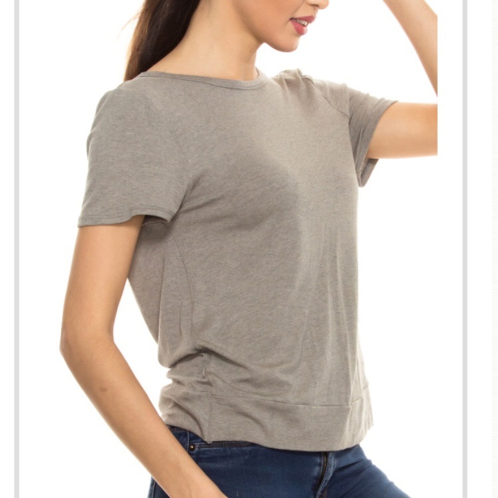 SOLID SHORT SLEEVE OPEN BACK TWIST DETAIL TOP - Picture 3 of 6